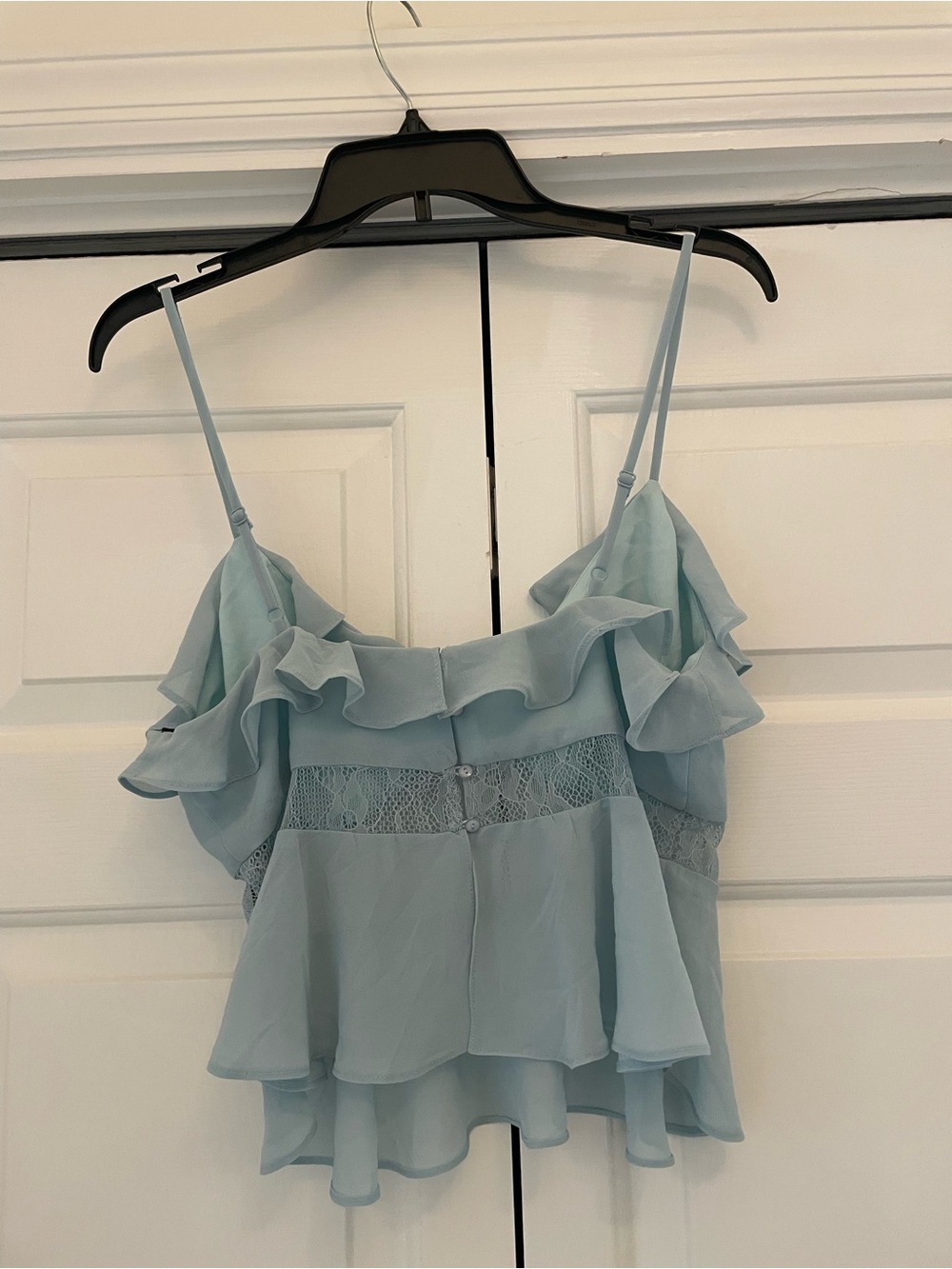 Lovers + Friends Pale Blue Ruffle Lace-Trim Cami